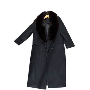 Vintage 100% Black Wool Coat Genuine Fox Fur Collar Fashions by JILL 60s Made US